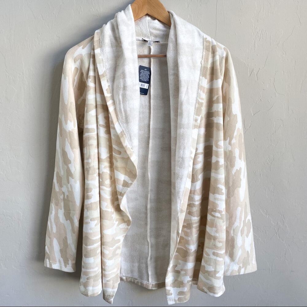NWT Lucky Brand Tan Camo Open Front‎ Cardigan Sweater